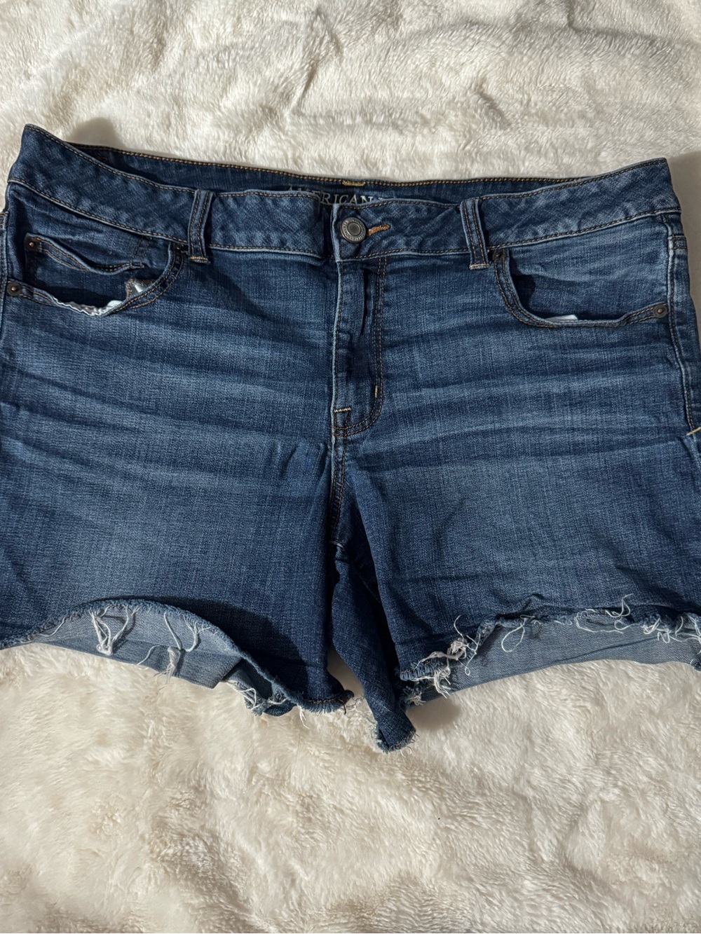 American Eagle Outfitters Dark Blue Frayed Hem Denim Shorts